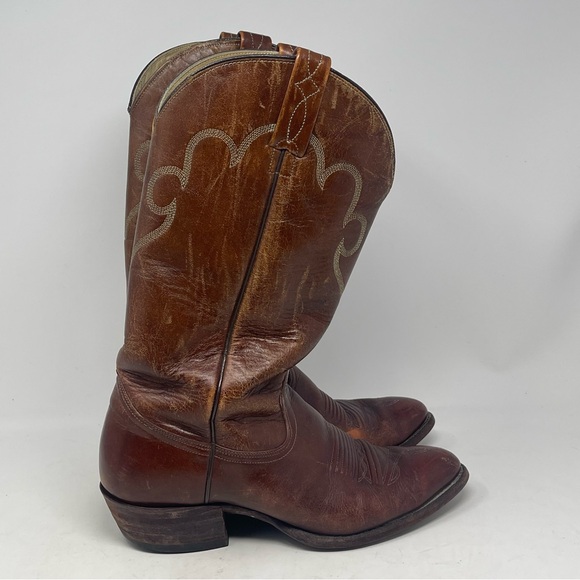 J Chisholm Cowboy Western Boots Mens 9 D Brown Leather Handcrafted Style 911 - Picture 1 of 16